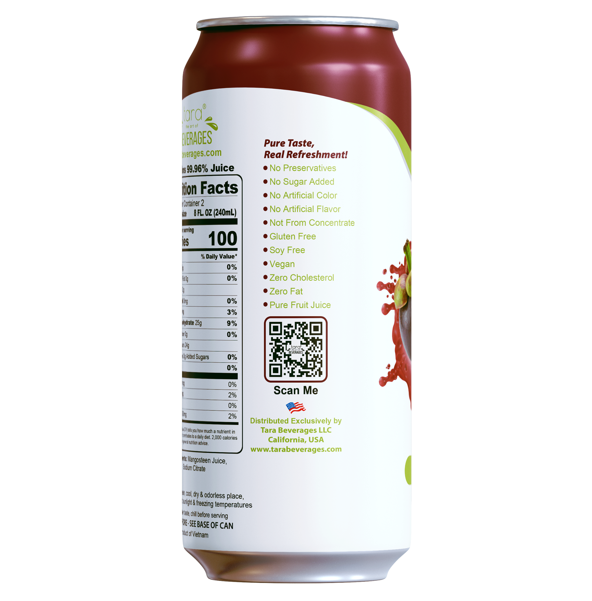 Tara Pure Mangosteen Juice No Pulp, No Added Sugar, 16.9 fl.oz (12pk)