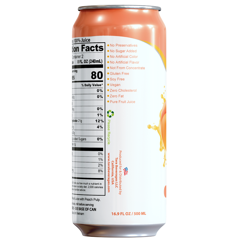 Tara Pure Peach Juice With Pulp, No Added Sugar, 16.9 fl.oz (12pk)