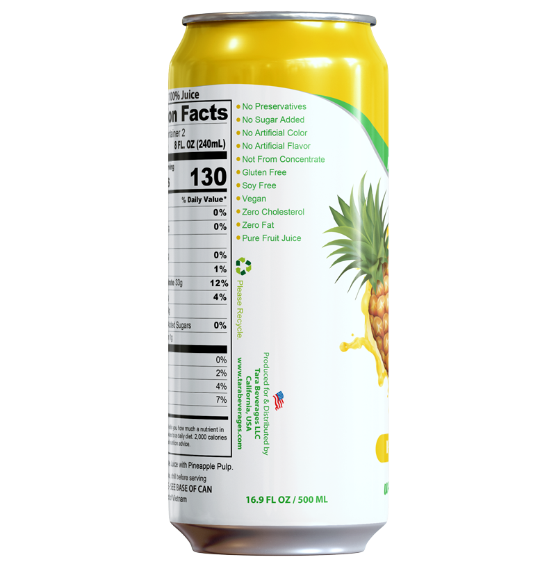 Tara Pure Pineapple Juice With Pulp, No Added Sugar, 16.9 fl.oz (12k)