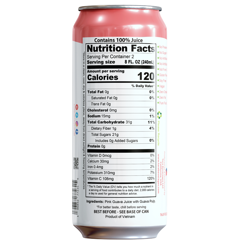 Tara Pure Pink Guava Juice With Pulp, No Added Sugar, 16.9 fl.oz (12pk)
