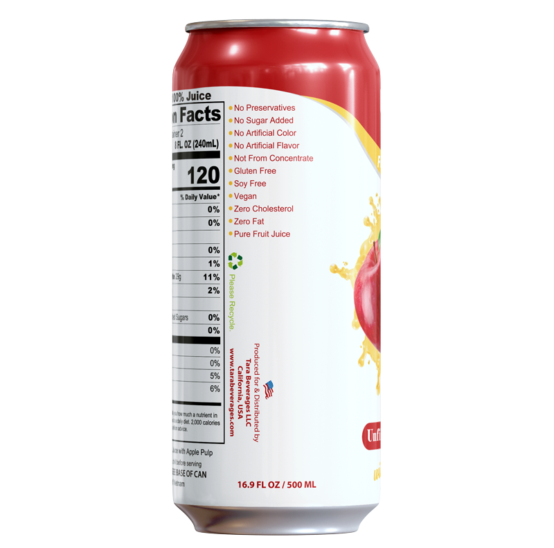 Tara Pure Unfiltered Apple Juice, With Pulp, 16.9 fl.oz (12pk)