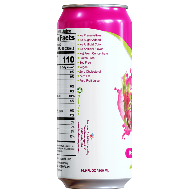 Tara Pure Dragon Fruit Juice With Pulp, No Added Sugar, 16.9 fl.oz (12pk)